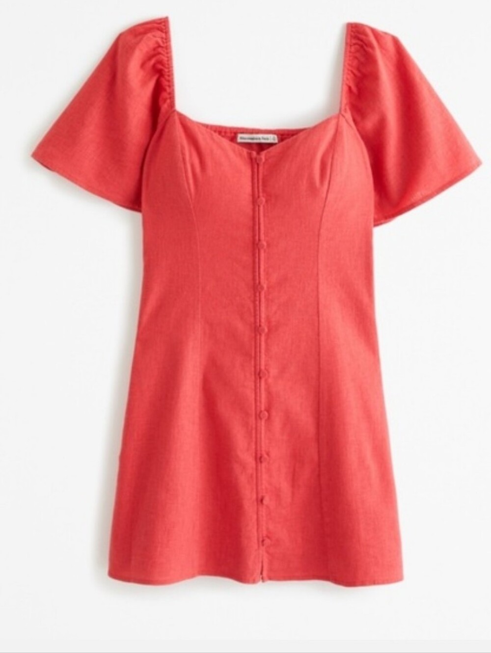 Abercrombie & Fitch Linen Blend Button Front Mini Dress Coral Red XLP